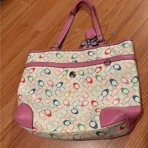 Coach Pink and Multicolor Signature Tote